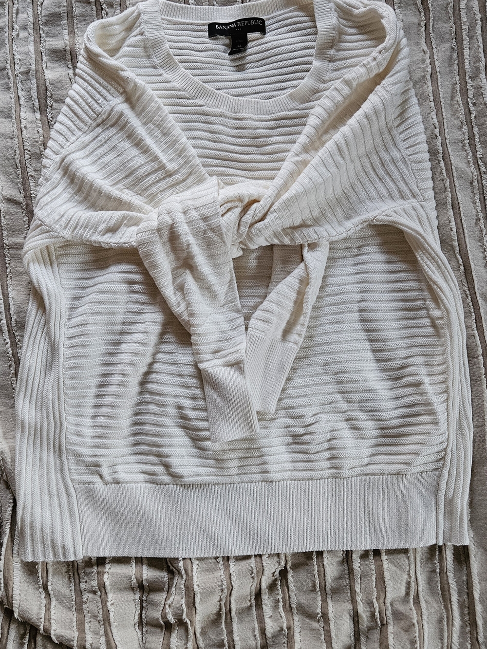 Banana Republic Petite Medium Cream Ribbed Knit Sweater Ivory Pullover Work
